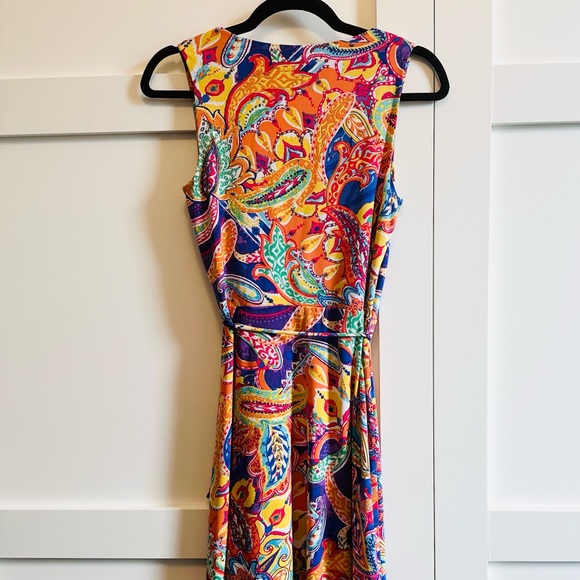 RALPH LAUREN Dress Vibrant Floral Surplice Neckline Draped Tie Belt XS Petite - Picture 5 of 13